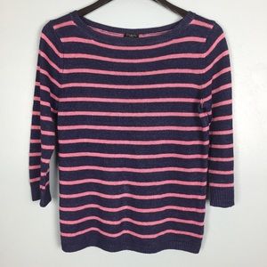 Talbots 100% Linen Navy and Pink Stripe Sweater